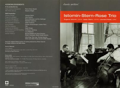 Istomin-Stern-Rose Trio: Brahms: Trios Nos. 1-3 -- inlay card