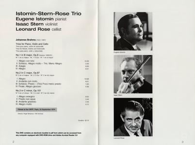 Istomin-Stern-Rose Trio: Brahms: Trios Nos. 1-3 -- inlay card